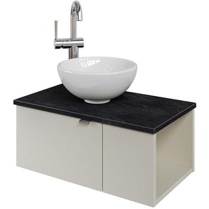 Saphir Waschtisch Serie 6915 Waschschale mit Unterschrank für Gästebad, Gäste WC (3-St., Keramik-Aufsatzbecken, Waschtischplatte, Waschtischunterschrank), 61 cm mit Keramik-Aufsatzbecken, 2 Türen und 1 Fach