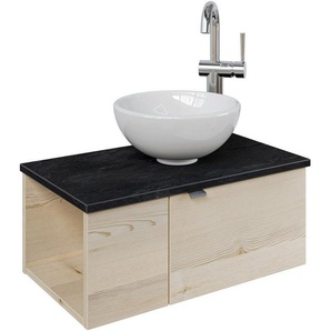 Saphir Waschtisch Serie 6915 Waschschale mit Unterschrank für Gästebad, Gäste WC (3-St., Keramik-Aufsatzbecken, Waschtischplatte, Waschtischunterschrank), 61 cm mit Keramik-Aufsatzbecken, 2 Türen und 1 Fach