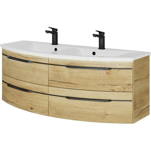 Saphir Waschtisch Serie 7045 Mineralmarmor-Waschtisch und Unterschrank, 131 cm breit, Doppel-Waschplatz mit 4 Schubladen, Badmöbel Set mit Waschtisch