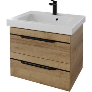 Saphir Waschtisch Serie Balto Mineralmarmor-Waschtisch mit Unterschrank, 64,4 cm breit (2-St), Waschplatz mit 2 Schubladen, Badschrank in verschiedenen Ausführungen