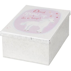 Clayre & Eef Blechdose-Aufbewahrungsbox 14x6x10 cm Weiß Rosa Metall Rechteck Einhorn Vorratsdose