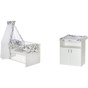 Schardt Babymöbel-Set Sienna White II, (Spar-Set, 2-St., Kinderbett, Wickelkommode), Kinderbett mit textiler Ausstattung und Wickelkommode, Wickelauflage