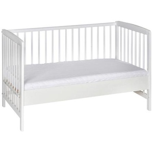 Schardt Beistellbett, Weiß, Holz, Buche, massiv, 65x77x124 cm, Made in Germany, DIN EN ISO 14001, Lattenrost stufenlos höhenverstellbar, zum