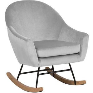 Schaukelsessel Grau Samtstoff Beine aus Gummibaumholz Wohnzimmer elegant