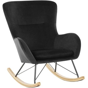 Schaukelsessel Schwarz Samtstoff mit Armlehnen Holzbeine Wohnzimmer Kinderzimmer Schlafzimmer Wohnbereich Modernes Design
