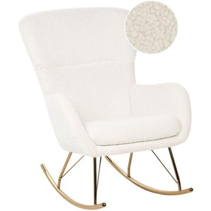 Schaukelsessel Weiß Bouclé Stoff mit Armlehnen Goldene Beine für Wohnzimmer Kinderzimmer Schlafzimmer Wohnbereich Modernes Design