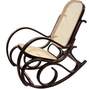 Schaukelstuhl Gallarate, Schwingsessel Fernsehsessel, Massiv-Holz Rattan, MVG-zertifiziert Walnuss-Optik