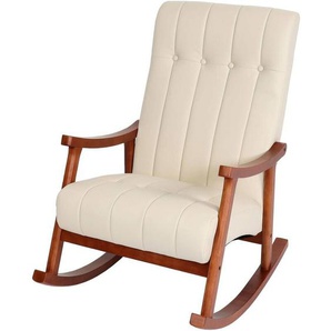 Schaukelstuhl HHG 624, Schaukelsessel Schwingstuhl Relaxsessel mvg Kunstleder creme, Gestell Walnuss-Optik
