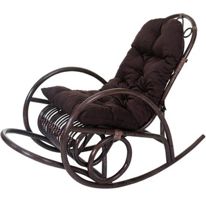Schaukelstuhl HHG-648, Schwingsessel Rattansessel, braun Auflage braun