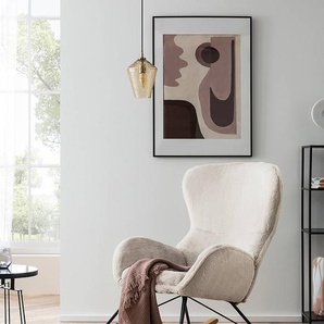 Schaukelstuhl Ikorn Beige/Beige Kunstfell 100% Polyester , Metall, Eichenholz Eiche Dunkel 70 x 102 x 94cm