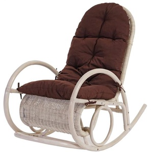 Schaukelstuhl Queluz, Schwingsessel Rattansessel, weiß Auflage braun