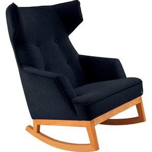 Schaukelstuhl TOM TAILOR COZY Stühle Gr. B/H/T: 80 cm x 115 cm x 88 cm, Struktur fein REC, Massivholz, blau (midnight blue rec 106) Schaukelstühle Stühle im Retrolook, mit Kedernaht und Knöpfung, Füße Eiche natur