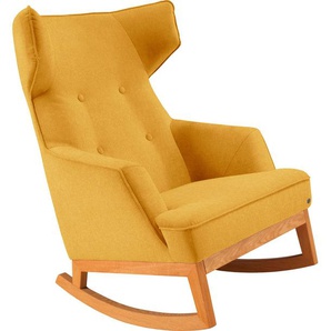 Schaukelstuhl TOM TAILOR COZY Stühle Gr. B/H/T: 80 cm x 115 cm x 88 cm, Struktur fein REC, Massivholz, gelb (sunny yellow rec 25) Schaukelstühle Stühle im Retrolook, mit Kedernaht und Knöpfung, Füße Eiche natur