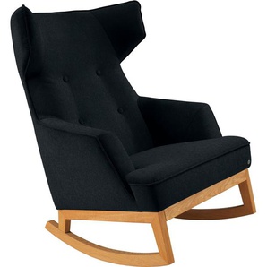 Schaukelstuhl TOM TAILOR COZY Stühle Gr. B/H/T: 80 cm x 115 cm x 88 cm, Struktur fein REC, Massivholz, schwarz (onyx black rec 20) Schaukelstühle Stühle im Retrolook, mit Kedernaht und Knöpfung, Füße Eiche natur