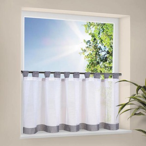 Scheibengardine HAPPY HOME CARA Gardinen Gr. 50 cm, Schlaufen, 150 cm, grau (weiß, dunkelgrau) Scheibengardinen transparent Gardine HxB: 50x150, Webware Made in Germany
