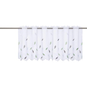 Scheibengardine HOME AFFAIRE Blätter Gardinen Gr. 45 cm, Durchzuglöcher, 90 cm, grün (weiß, grün) Scheibengardinen transparent Gardine transparent, mit Stickerei, Voile