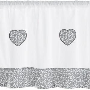Scheibengardine HOME AFFAIRE Herz Spitze Gardinen Gr. 30 cm, Stangendurchzug, 90 cm, grau (weiß, grau) Scheibengardine Scheibengardinen transparent Gardine blickdicht, Bio Baumwolle