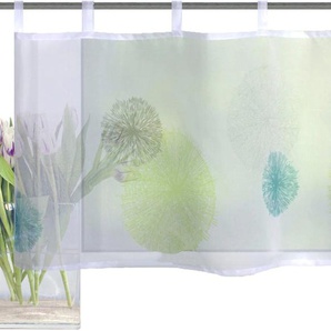 Scheibengardine HOME WOHNIDEEN RAWLINS Gardinen Gr. 45 cm, Schlaufen, 120 cm, grün (grün, blau) Scheibengardinen transparent Gardine HxB: 45x120, Cafehaus Voile Digitaldruck