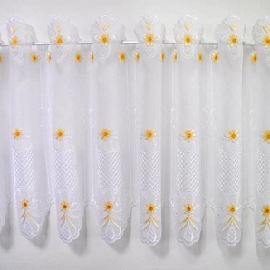Scheibengardine STICKEREIEN PLAUEN BLÜMCHEN Gardinen Gr. 50 cm, Durchzuglöcher, 193 cm, weiß (weiß, beige) Scheibengardinen transparent Gardine