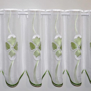 Scheibengardine STICKEREIEN PLAUEN Glasgow Gardinen Gr. 30 cm, Stangendurchzug, 128 cm, grün (weiß, grün) Scheibengardinen transparent Gardine
