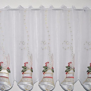 Scheibengardine STICKEREIEN PLAUEN Glockenzauber Gardinen Gr. 40 cm, Stangendurchzug, 128 cm, bunt Scheibengardinen transparent Gardine mit echter Plauener Spitze Stickerei