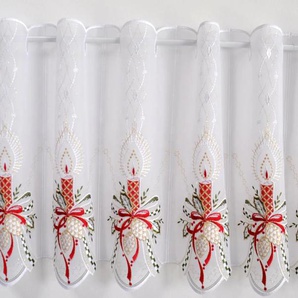 Scheibengardine STICKEREIEN PLAUEN Kerzenschein Gardinen Gr. 40 cm, Stangendurchzug, 128 cm, bunt Scheibengardinen transparent Gardine mit echter Plauener Spitze Stickerei