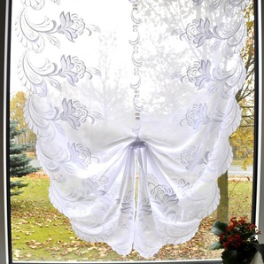 Scheibengardine STICKEREIEN PLAUEN Lara Gardinen Gr. 100 cm, Multifunktionsband, 90 cm, weiß Scheibengardinen transparent Gardine veredelt mit echter Plauener Spitze Stickerei