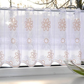 Scheibengardine STICKEREIEN PLAUEN Lilienzeit Gardinen Gr. 40 cm, Stangendurchzug, 210 cm, weiß (weiß, beige) Scheibengardinen transparent Gardine