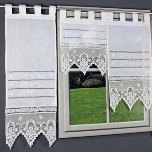 HOSSNER - ART OF HOME DECO Scheibengardine Traunsee, Schlaufen (1 St), blickdicht, Wirkware, m. Stickerei, Hohlsaum u. Häkelspitze