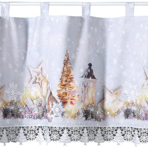 Scheibengardine WECKBRODT rustikale Weihnacht Gardinen Gr. 45 cm, Schlaufen, 120 cm, bunt (multi) Scheibengardinen blickdicht Macramè-Bordüre