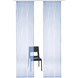 Schiebegardine MY HOME Dimona Gardinen Gr. 295 cm, Klettschiene, 57 cm, blau (blau, weiß) Schiebegardinen transparent 2-er Set, Fertiggardine, mit Befestigungszubehör, Wellen