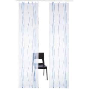 Schiebegardine MY HOME Dimona Gardinen Gr. 295 cm, Klettschiene, 57 cm, weiß (weiß, blau) Schiebegardinen transparent 2-er Set, Fertiggardine, mit Befestigungszubehör, Wellen