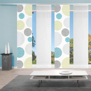 Schiebegardine VISION S 5ER SET BORDEN Gardinen Gr. 260 cm, Paneelwagen, 60 cm, blau (blau, grün) Schiebegardinen halbtransparent HxB: 260x60, Schiebevorhang 5er Set Digitaldruck