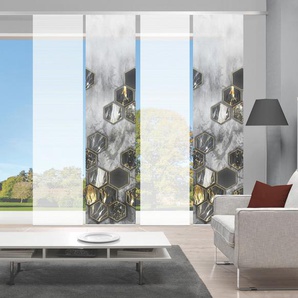 Schiebegardine VISION S LAYON 4er SET Gardinen Gr. 260 cm, Paneelwagen, 60 cm, grau (anthrazit) Schiebegardinen halbtransparent Schiebevorhang Digidruck 4er Set LAYON