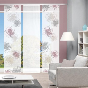 Schiebegardine VISION S SPOTTI 3er SET Gardinen Gr. 260 cm, Paneelwagen, 60 cm, pink (beere, grau, naturfarben) Schiebegardinen blickdicht Bambus-Optik, Digital bedruckt