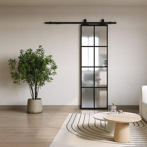 Schiebetür mit Laufschienensystem - Aluminium & Sicherheitsglas mattiert - 205 x 93 cm - WILDEN II