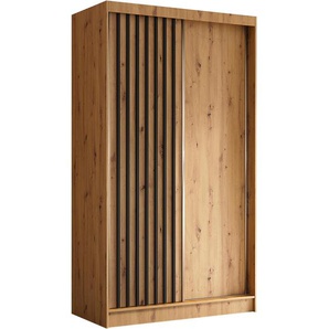 Schiebetürenschrank 160 cm HELIOS weiß+eiche Artisan mit Lamellen und Schubladeneinsätze