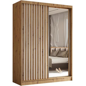 Schiebetürenschrank HELIX 180 cm weiß+eiche artisan mit Spiegel und Lamellen