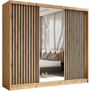 Schiebetürenschrank mit Spiegel und Schubladen HELIX II 200 cm Graphit + weiß