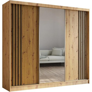 Schiebetürenschrank mit Spiegel und Schubladen NELA II 120 cm Eiche artisan+schwarz+eiche artisan