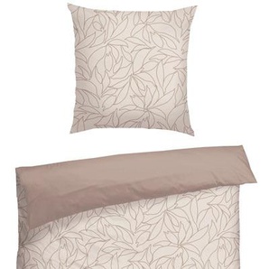 SCHIESSER Renforcé-Bettwäscheset »Leaves«, Botanik-Print, taupefarben, Normalgröße