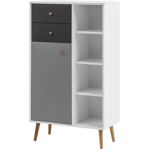 Midischrank SCHILDMEYER Jonte Schränke Gr. B/H/T: 67,1 cm x 118,9 cm x 33,1 cm, 1 St., bunt (kreideweiß, platin, anthrazit) Bad-Midischränke Midischrank Hochschrank Schränke