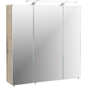 Schildmeyer Spiegelschrank Dorina, mit höhenverstellbaren Glasböden made in Germany Breite 70 cm, 3-türig, LED-Beleuchtung, Schalter-/Steckdosenbox