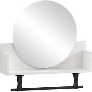 Schildmeyer Wandregal Ella, Breite 59 cm, Kleiderstange aus Kunststoff, Schlaufen aus Leder, runde Spiegelfläche