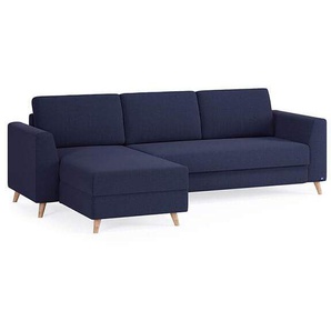 Schlafsofa 140cm in Blau mit Holzfüßen | BRUNO - Hochwertige Materialien- beste Verarbeitung und ein zeitloses- klares Design
