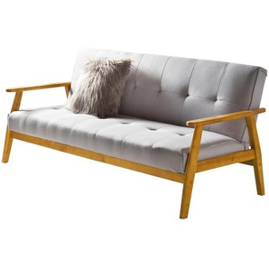 Schlafsofa 190x85x81 cm, hellgrau, Webstoff, Armlehnen aus Massivholz, 100% Polyester - Sofabett, Gästebett, Funktionssofa, Bettsofa, Klappsofa