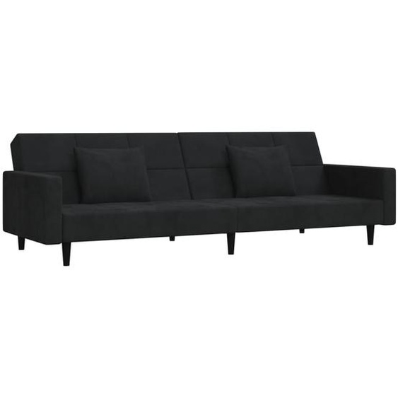 Schlafsofa 2-Sitzer mit 2 Kissen Schwarz Samt