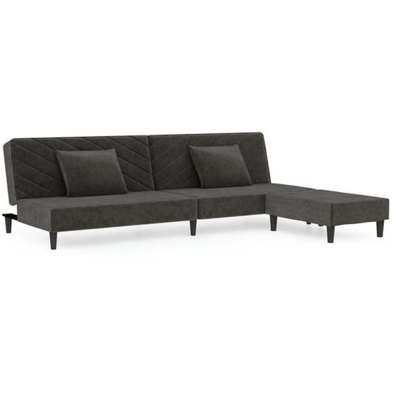 Schlafsofa 2-Sitzer mit 2 Kissen und Fußhocker Dunkelgrau Samt