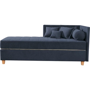 Schlafsofa ADA TRENDLINE Kona Sofas Gr. B/H/T: 201 cm x 90,5 cm x 101 cm, Chenille GCP, Armlehne rechts, blau (blau gcp 106) Einzelsofas 7-Zonen Taschenfederkernmatratze, Zierkissen-Set und Schlummerrollen