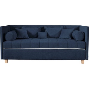 Schlafsofa ADA TRENDLINE Kona Sofas Gr. B/H/T: 201 cm x 90,5 cm x 101 cm, Struktur fein TCM, blau (dunkelblau tcm 96) Einzelsofas 7-Zonen Taschenfederkernmatratze, Zierkissen-Set und Schlummerrollen